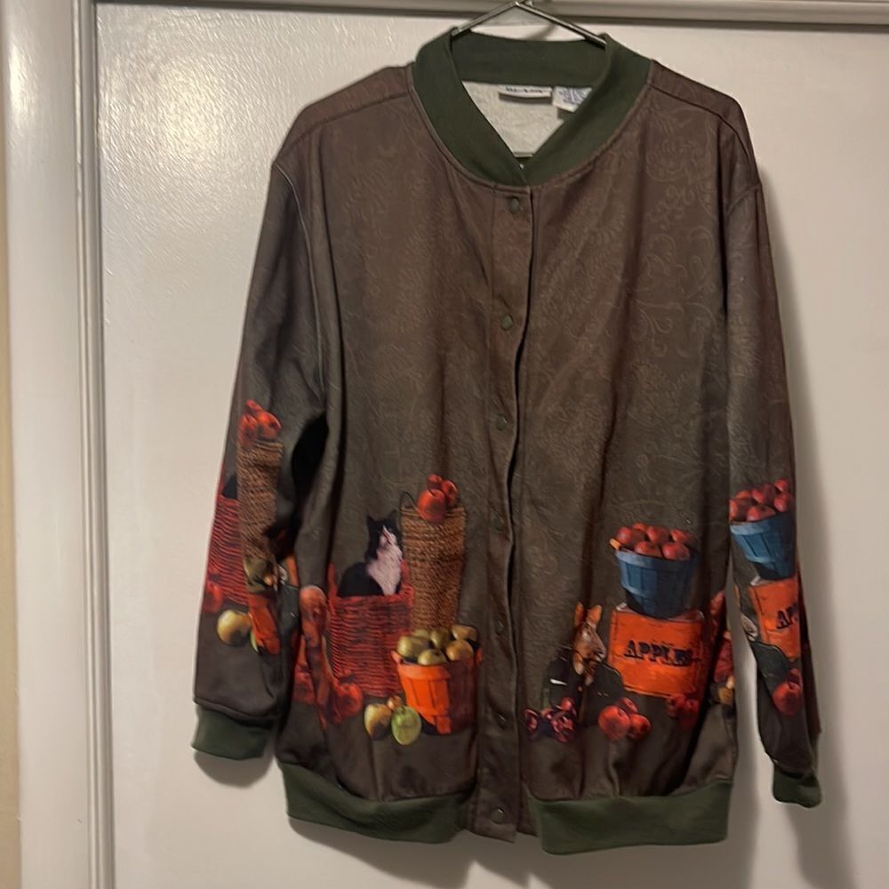 Vintage 90s Blair Green Paisley Cat & Dog Button sweater large P - Picture 2 of 8